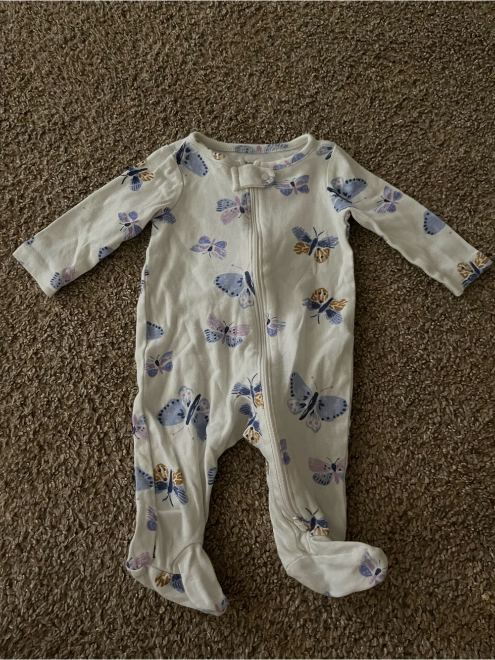 Carter’s White Butterfly Print Footed One-Piece Pajamas 3 Months